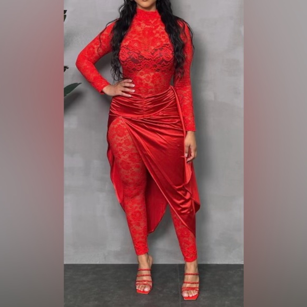 NWT Plus Size Lace Jumpsuit w/ Satin Silk CoverUp